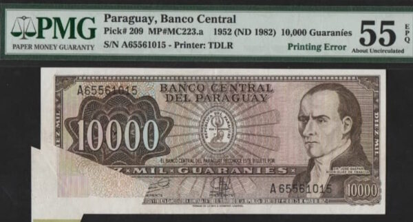 Billete de Diez Mil Guaraníes Validado - Santiago Colecciones